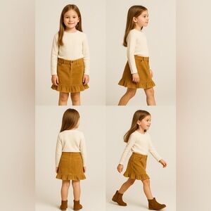 Lands' End Kids 6X Fall Corduroy Skirt Buckskin Tan Ruffle Hem 100% Cotton